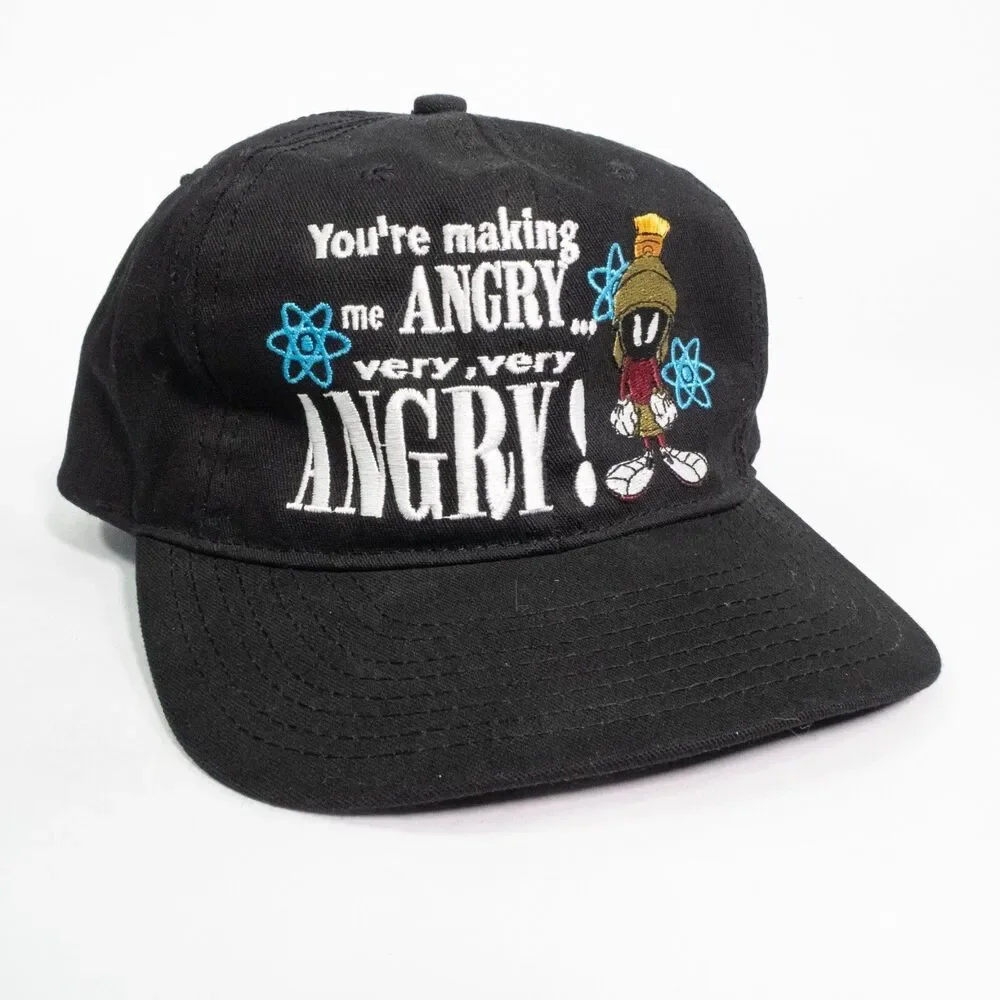 Vintage Looney Tunes Hat Cap Snap Back Black Marvin Martin Making Me Angry VTG
